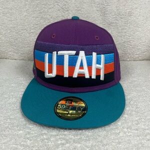 NBA UTAH JAZZ Fitted 7 1/8 Purple and Teal Utah Snapback Hat Used Clean All Tags